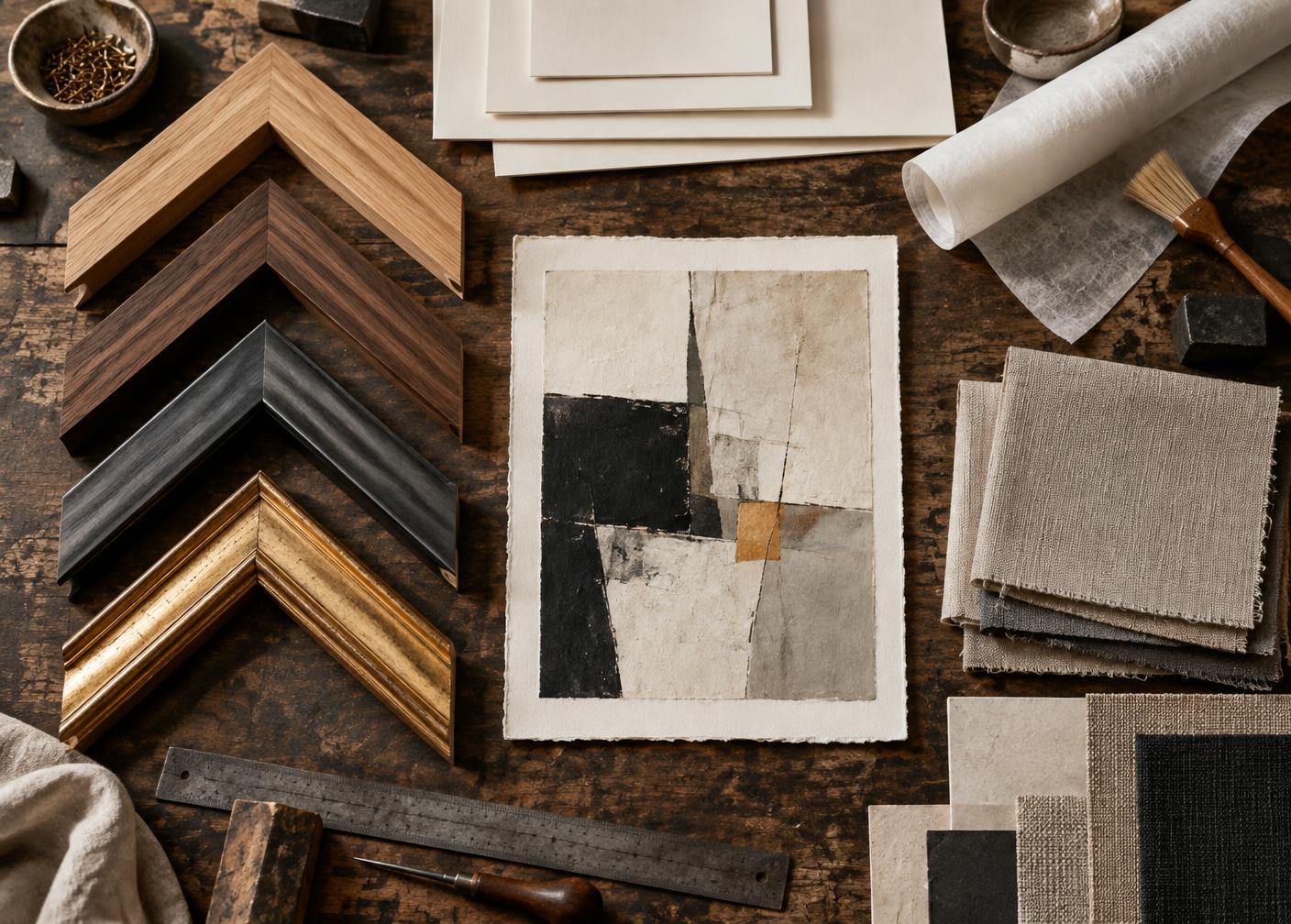 Abstract artwork at the centre of an archival frame
