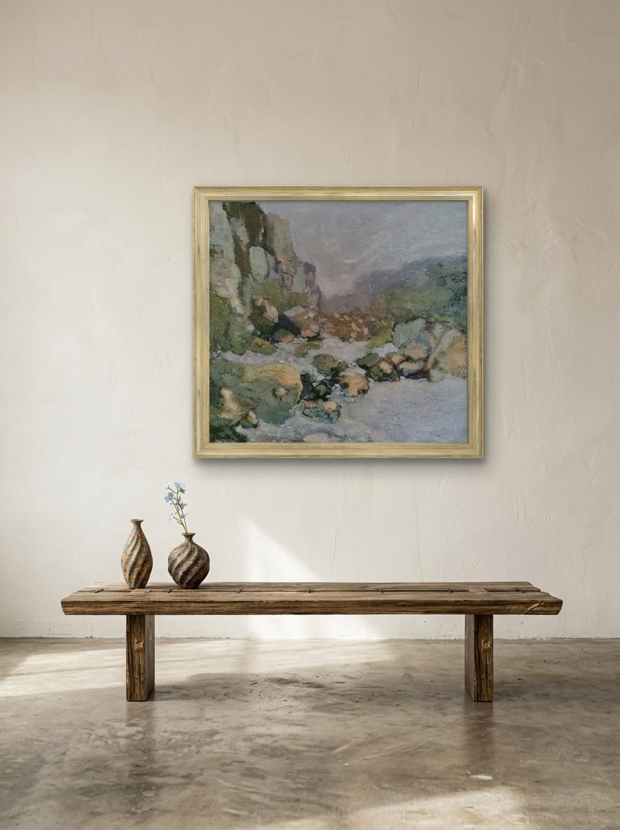 Large abstract artwork in a shadow-gap frame