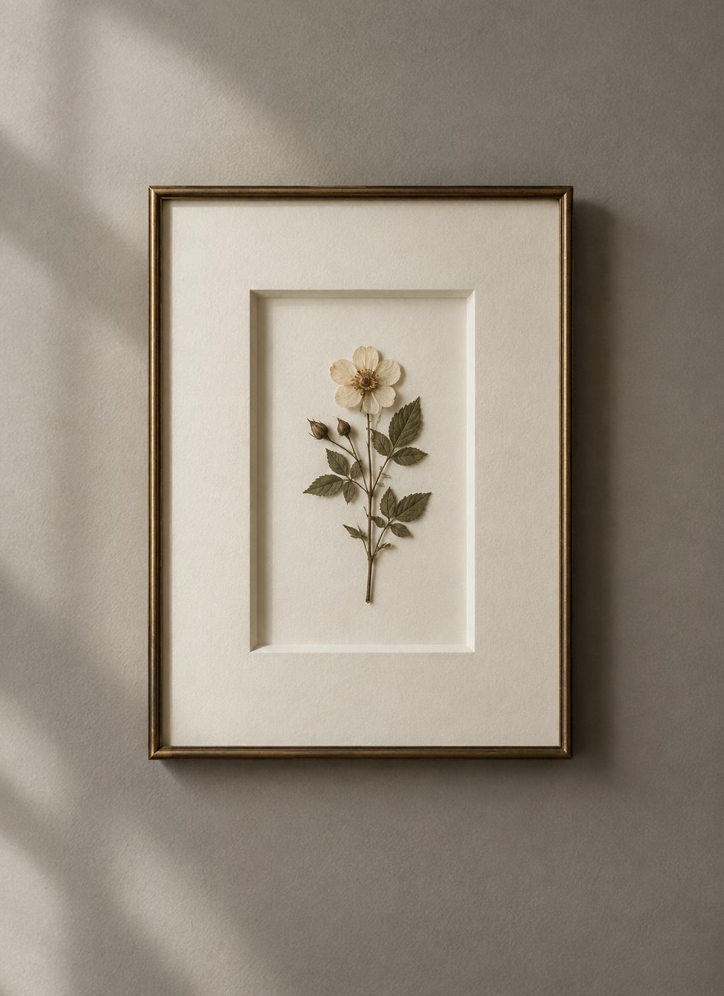 Delicate botanical piece protected within an archival mount